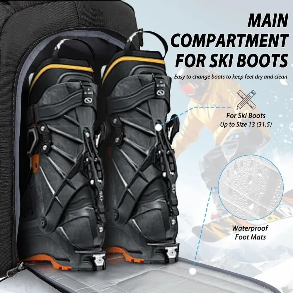 50L Ski Boot Bag Large Capacity Adjustable Ski Bag Waterproof Versatile Travel Backpack for Helmet Ski Shoes Goggles