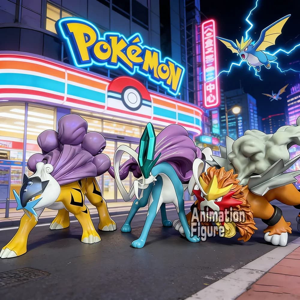 Figure d'azione Anime Pokémon Entei Suicune Raikou da 9,5 cm/3,74 pollici, modelli da collezione in PVC, giocattoli per bambini, idee regalo