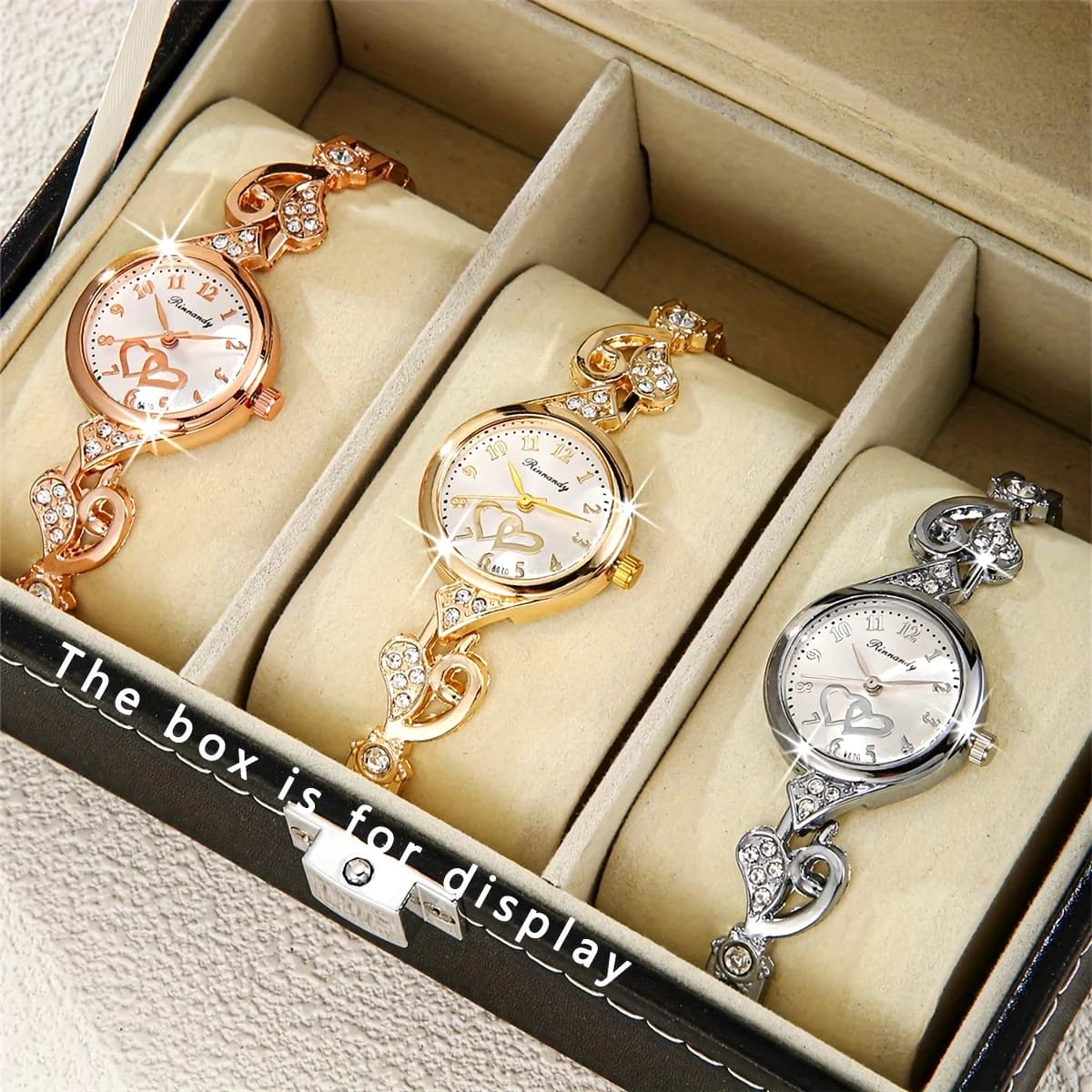 1/3 Pieces Elegant Quartz Watch Women's Fashion Rhinestone Hearts Bracelet Women's Wrist Watch Reloj Mujer (No Box)