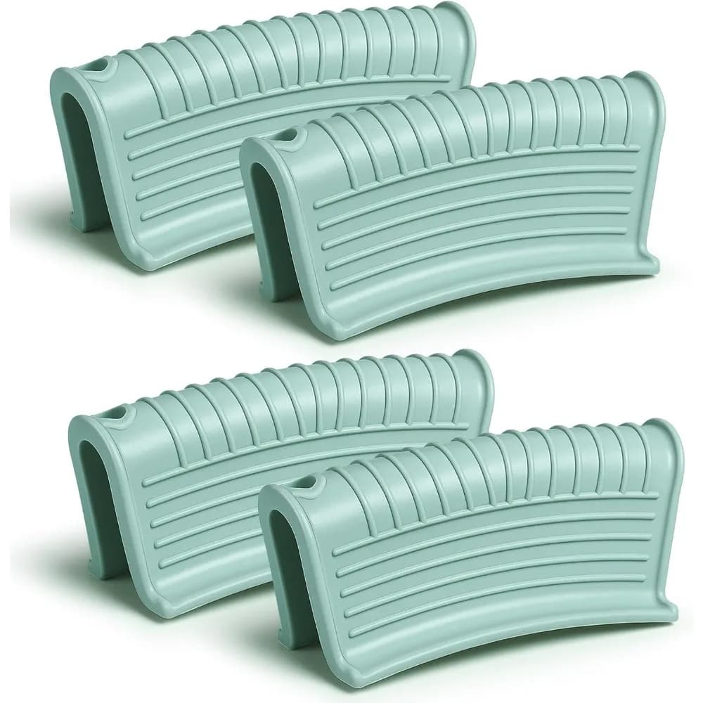 Silicone Hot Pan Handle Holder Cover Set of 4 Heat Resistant Non Slip Sleeves for Cast Iron Skillets Pots Enameled Griddles Casserole Frying Cookware Mint Green