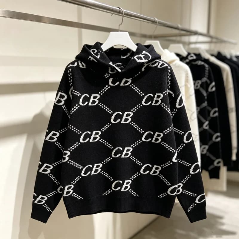 Fishing Net Rhombic Connect CB Jacquard Label Knitt Sweater Hoodie Men Women Winter Keep Warm Loose Hooded Pullovers