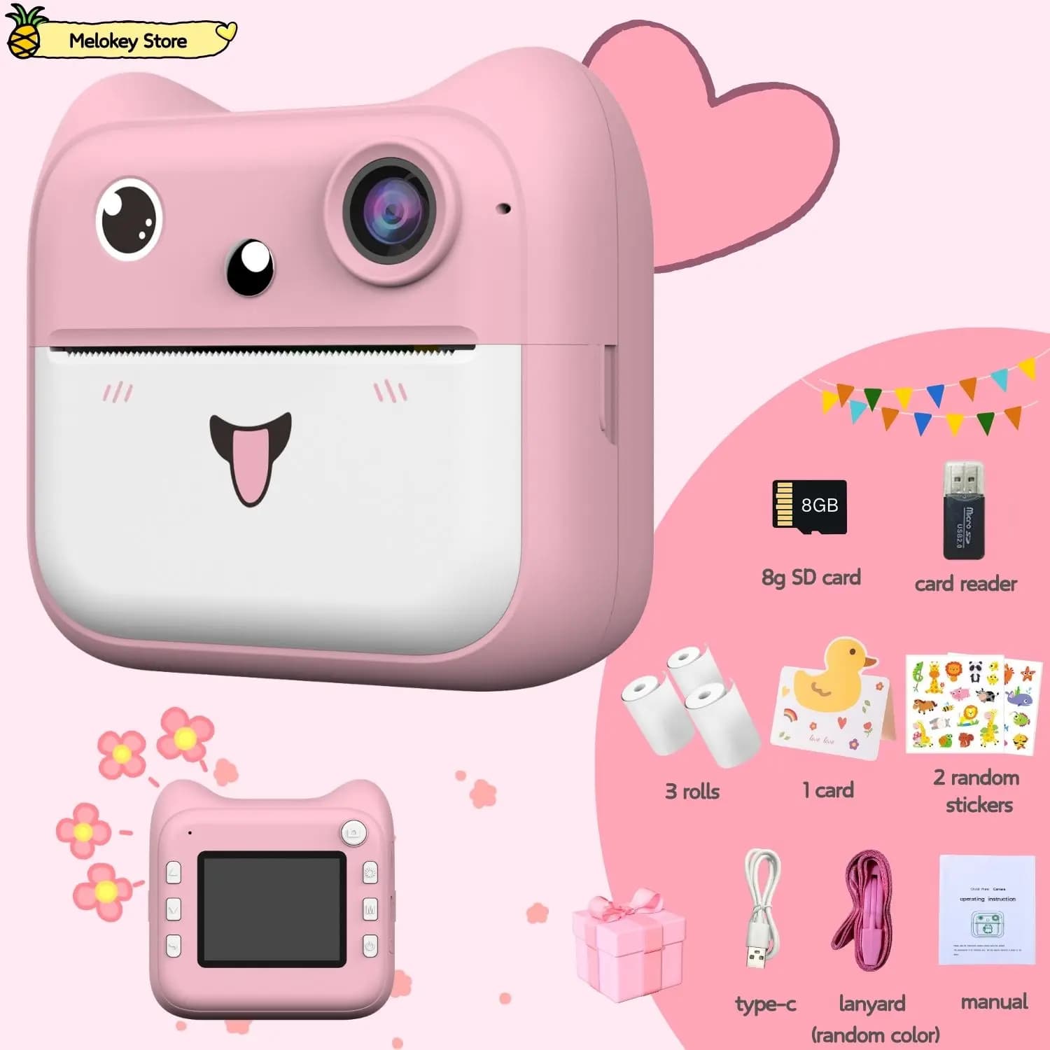 Printer for kids camera with game Pink Cute Blue Mini digital video Camera for kids instant print 4-12 years Gift for girls