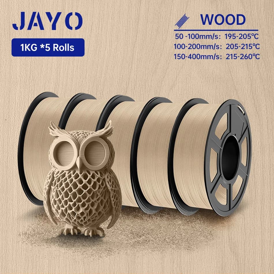 JAYO Wood PLA 3D Filament 1.75mm 1.1KG PLA Wood Structure 3D Printer Filament 15% Wood Fiber 3D Printing Materials 5 rolls/set