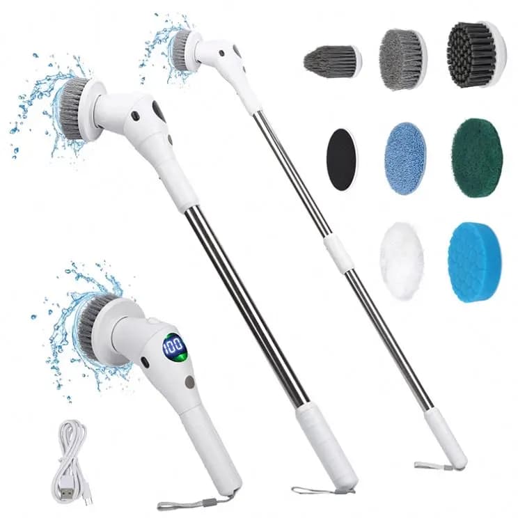 Spazzola Elettrica Rotante Senza Fili a 3 Velocità, Ricaricabile, con Luce LED per Pulizia Pavimenti, WC e Finestre, Scrubber Durevole