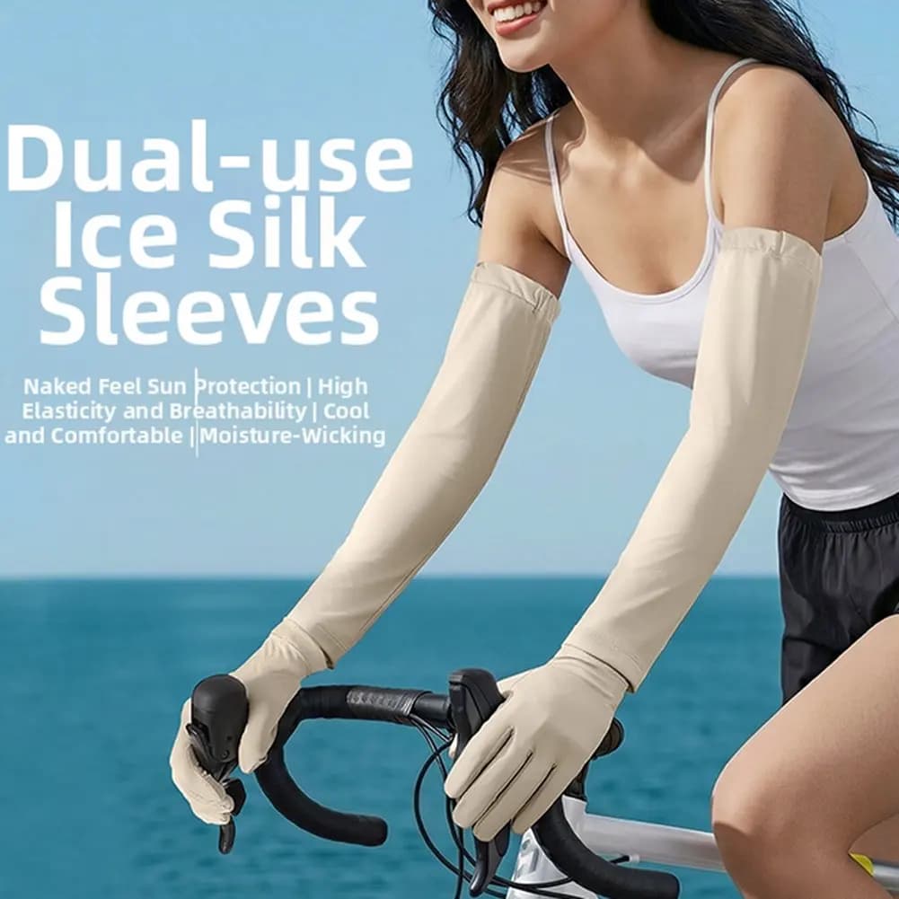 Guanti da ciclismo rosa in seta ghiacciata con maniche integrate per protezione solare, ideali per ciclismo, escursionismo, guida e sport all'aperto