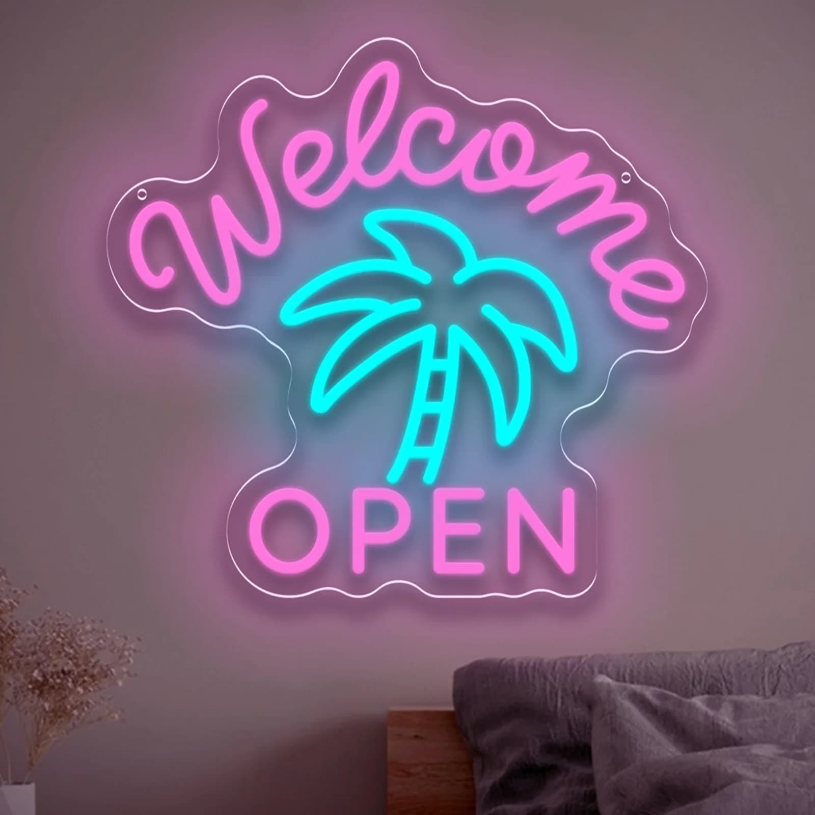 Insegna al Neon 'Welcome Open' USB Dimmerabile, Luce LED al Neon per Bar, Supermercati, Studi, Man Cave, Hotel, Negozi, Feste, Decorazione Murale