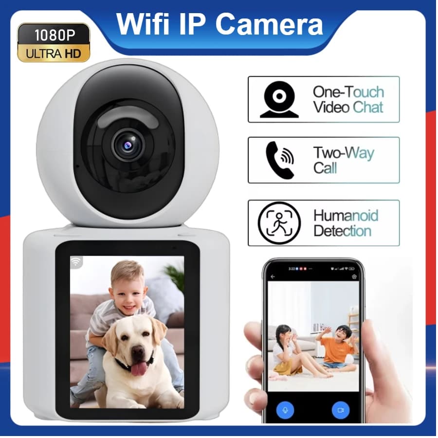 1080P 2.8 ''Schermo IPS Telecamera di sicurezza Wifi Videocitofono bidirezionale Chiamata con un clic Baby Monitor Visione notturna PTZ Telecamera IP wireless