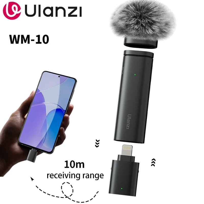 Ulanzi WM-10 Microphone lavalier Wireles from 1 to 1 USB C microphone for iPhone Android with windproof sponge for live streaming recording