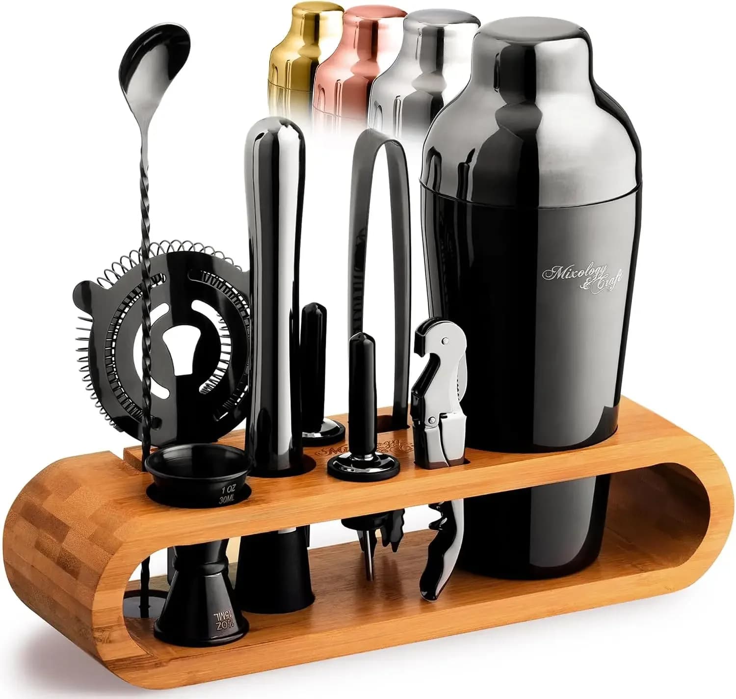 Professional 10-Piece Cocktail Shaker Set with Bamboo Stand - Complete Bartender Kit for Home Bar (Gun-Metal)