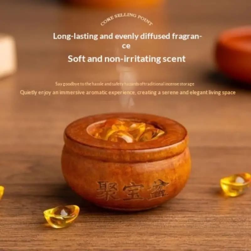 Natural Solid Wood Essential Oil Diffuser Bowl Fortune Carving Long Lasting Scent For Home Office Yoga Meditation