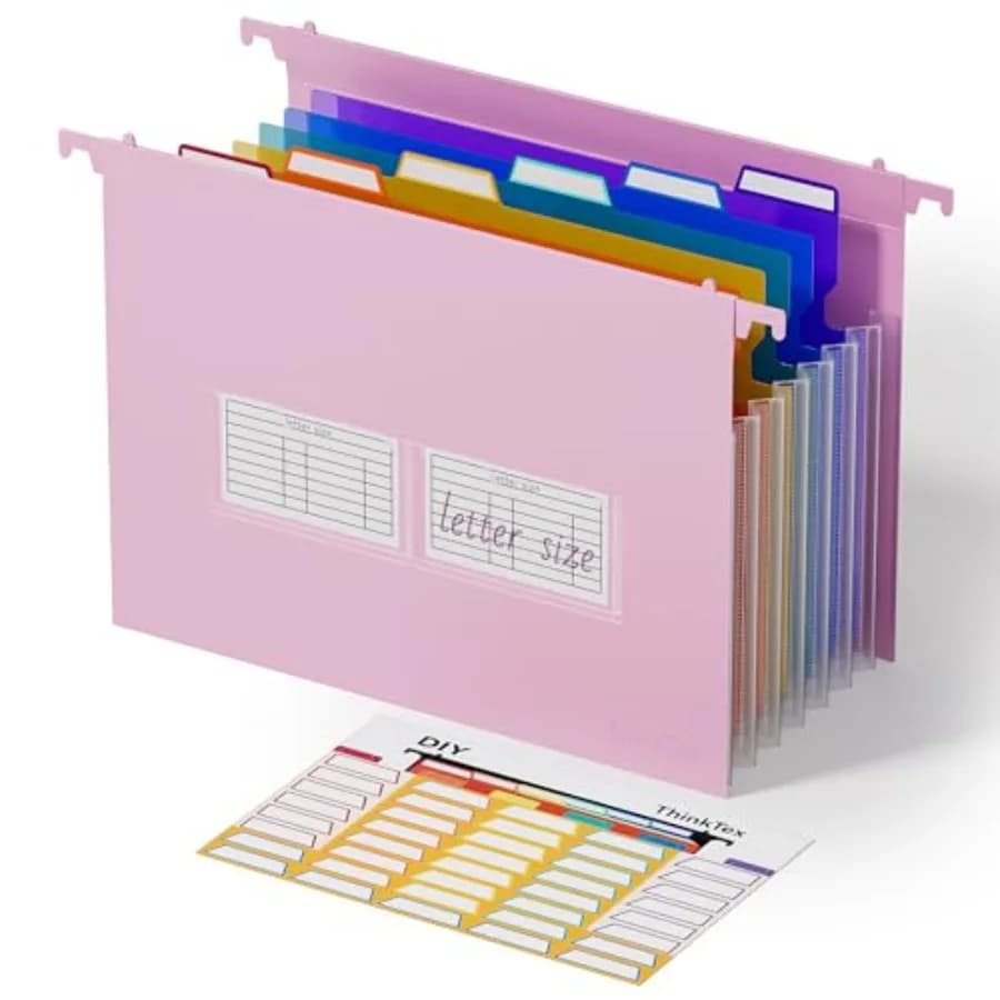 Plastic Epandg Hangg File Folders, 7 novative 1.2" Accordion Pockets, Large Capacity, Multi-Color Tabs, for Filing Cabinet - Pu