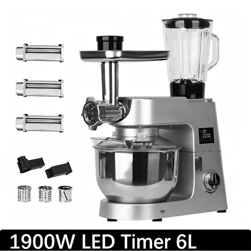 Airo 1900W 6L LED Timer Stand Mixer Multifunctional Kitchen Machine with Blender Pasta Roller Vegetable Cutter & Meat Grinder
