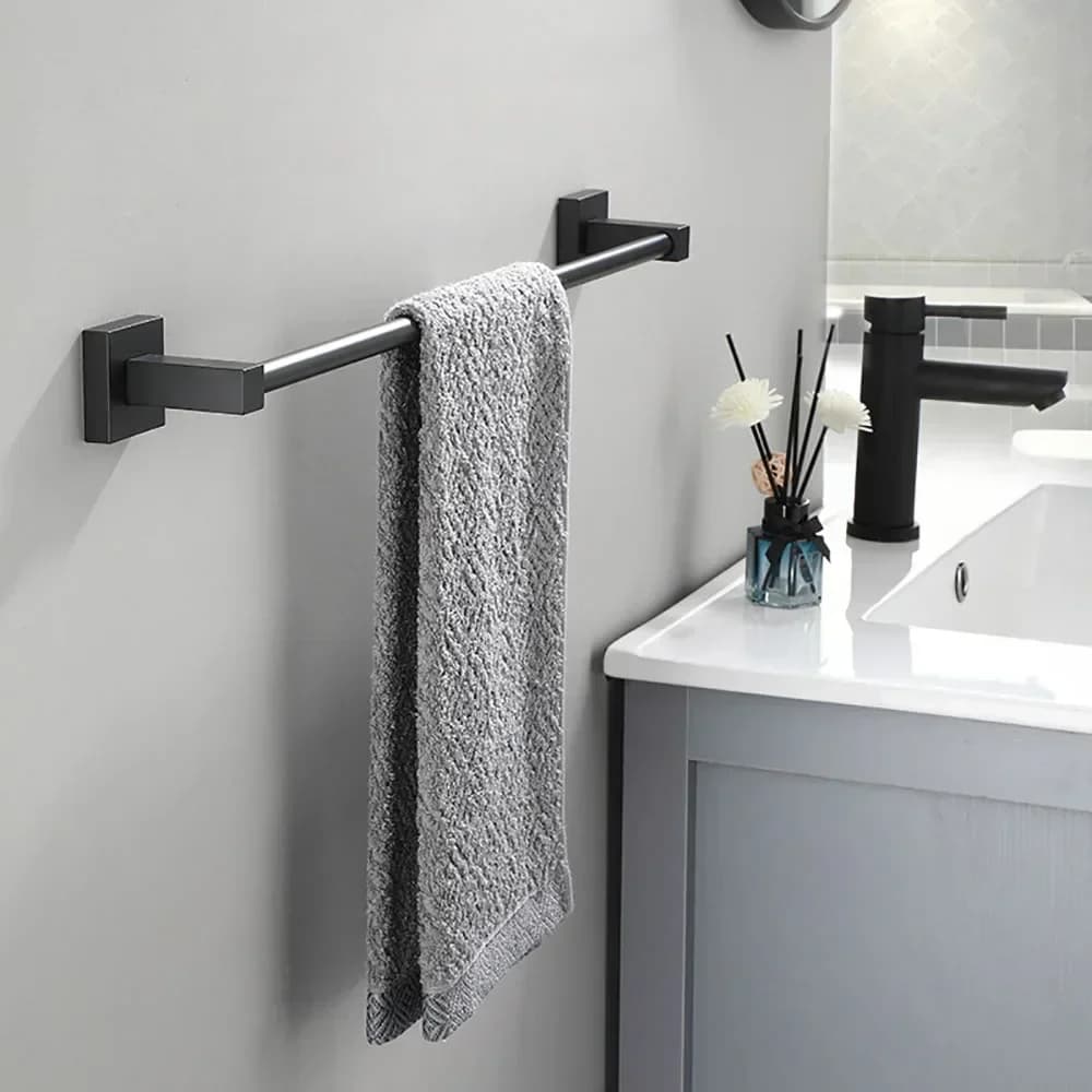 Asta da bagno in alluminio nero appesa a parete 40-60 cm portasciugamani appendiabiti 1-2 poli appendiabiti da doccia portaoggetti accessori per il bagno
