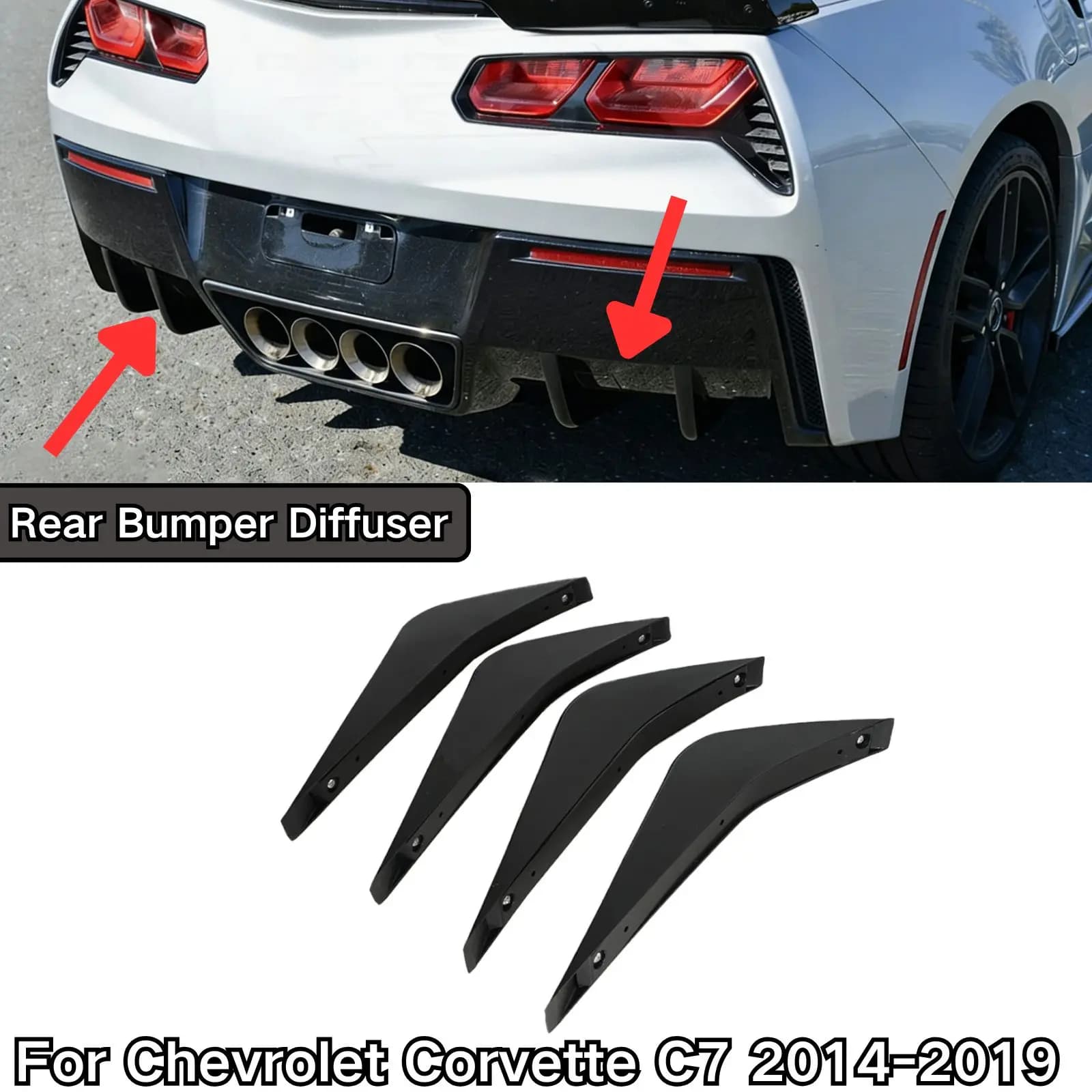 Rear Bumper Diffuser Shark Fin For Chevrolet Corvette C7 2014-2019 Glossy Black Car Accessories Body Kit Carbon Fiber Painted