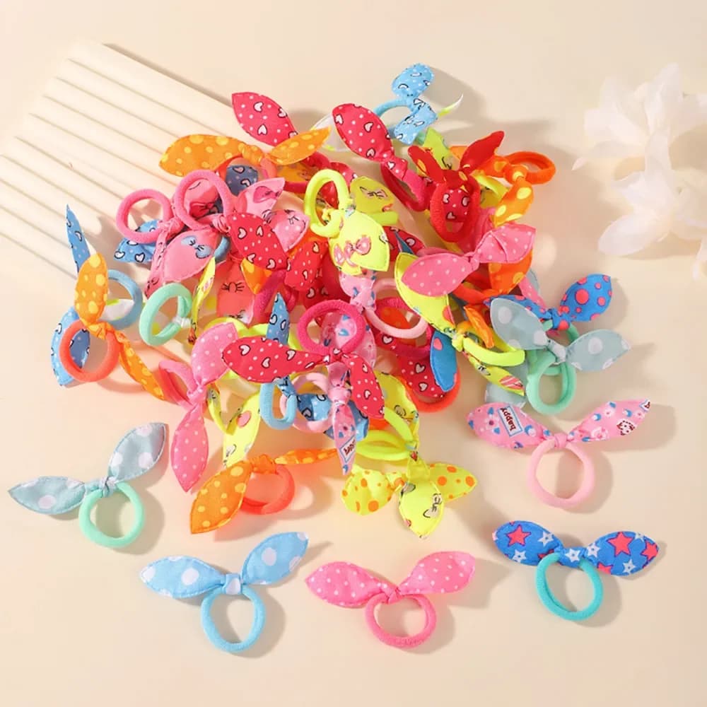 50Pcs/set Cute Polka Dot Bunny Ear Hair Ties Colorful Elastic Ponytail Bands Toddler Girls Kids Hair Accessories