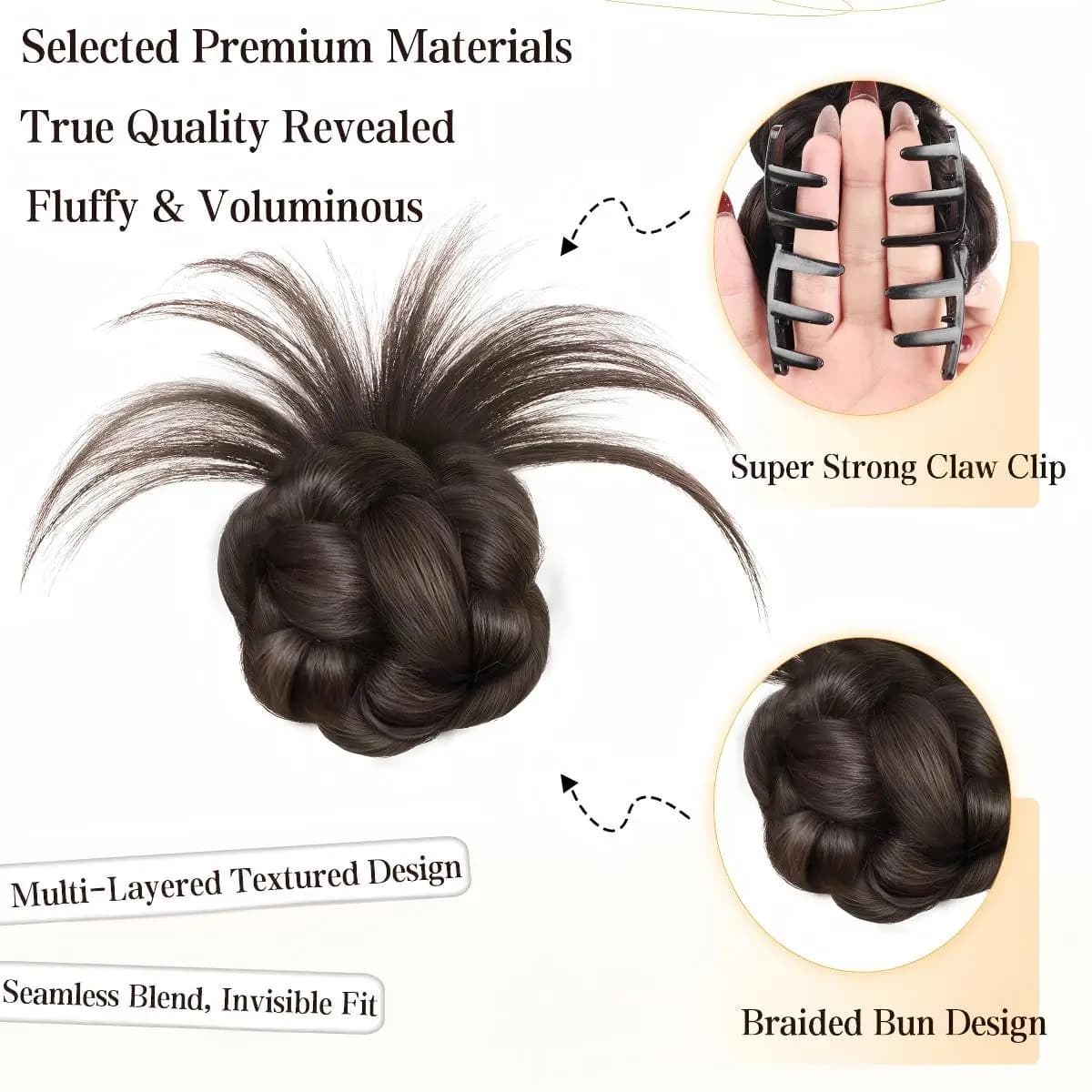 Elegante Chignon Sintetico per Donne, Nuova Moda Clip per Capelli a Forma di Polpetta, Accessori per Capelli in Fibra Resistente al Calore con Decorazioni Floreali