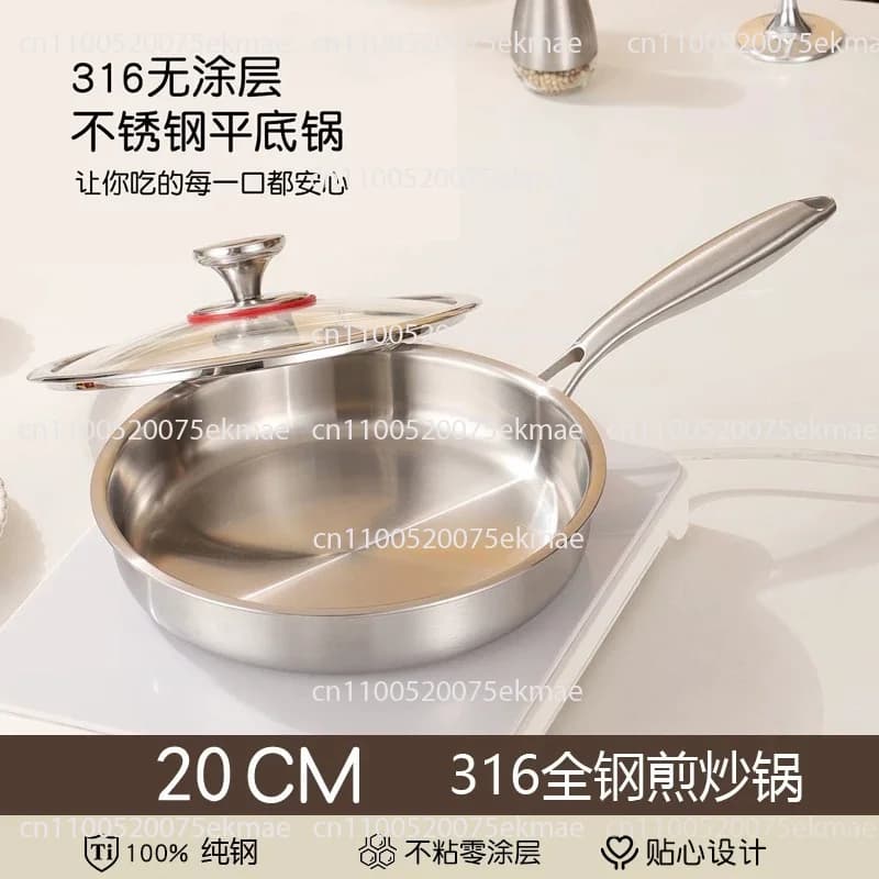 Thickened 316 Stainless Steel Skillet Uncoated Frying Pan for Steak Home Kitchen Cooking Pan