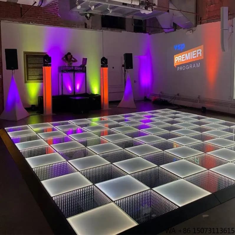 Piastrelle per Pista da Ballo a LED 3D con Doppio Specchio, Luci Disco Illuminate, Controllo DMX, Vetro Temperato IP65 per Matrimoni