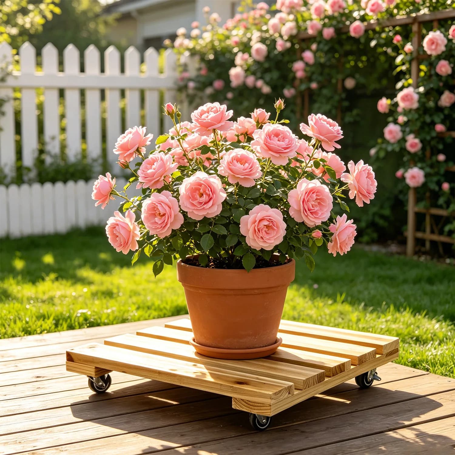 1Set Pratical 360° Rotated wheeled Wooden Pot Trays, Flower Rack with lockable casters, Suit for Flower Stand, Potted plants