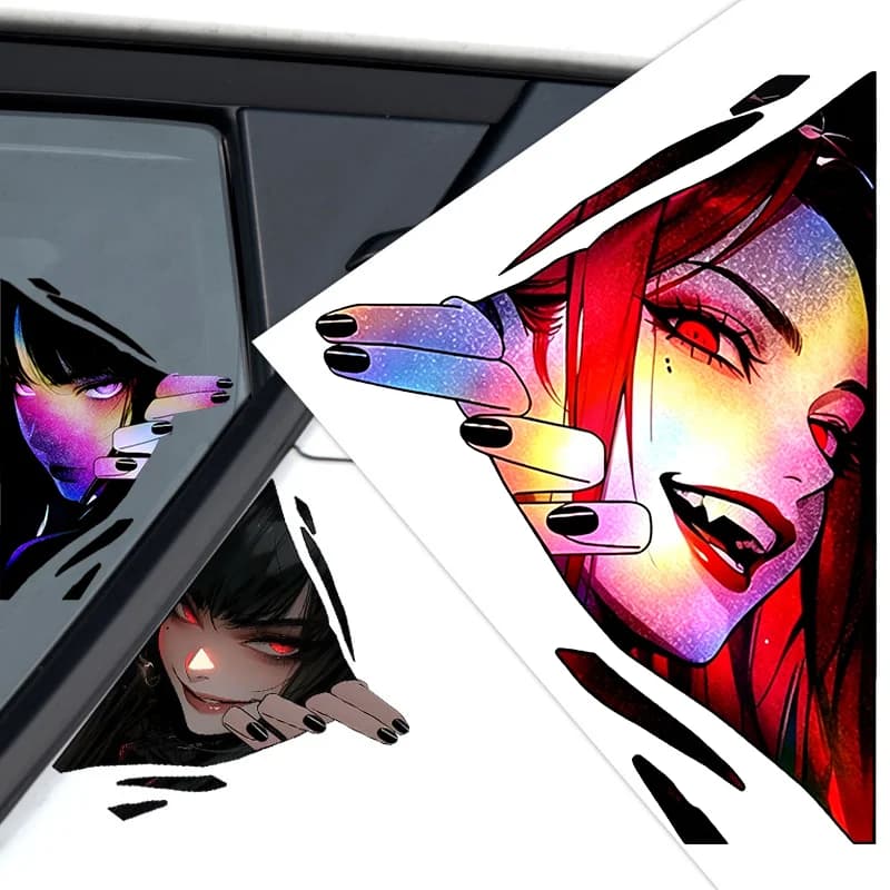JDM Anime Girl Eyes Motorcycle Laser Rainbow Stickers Moto Bike Scooter Car Body Helmet Vinyl Accessories Decal Car Body Sticker
