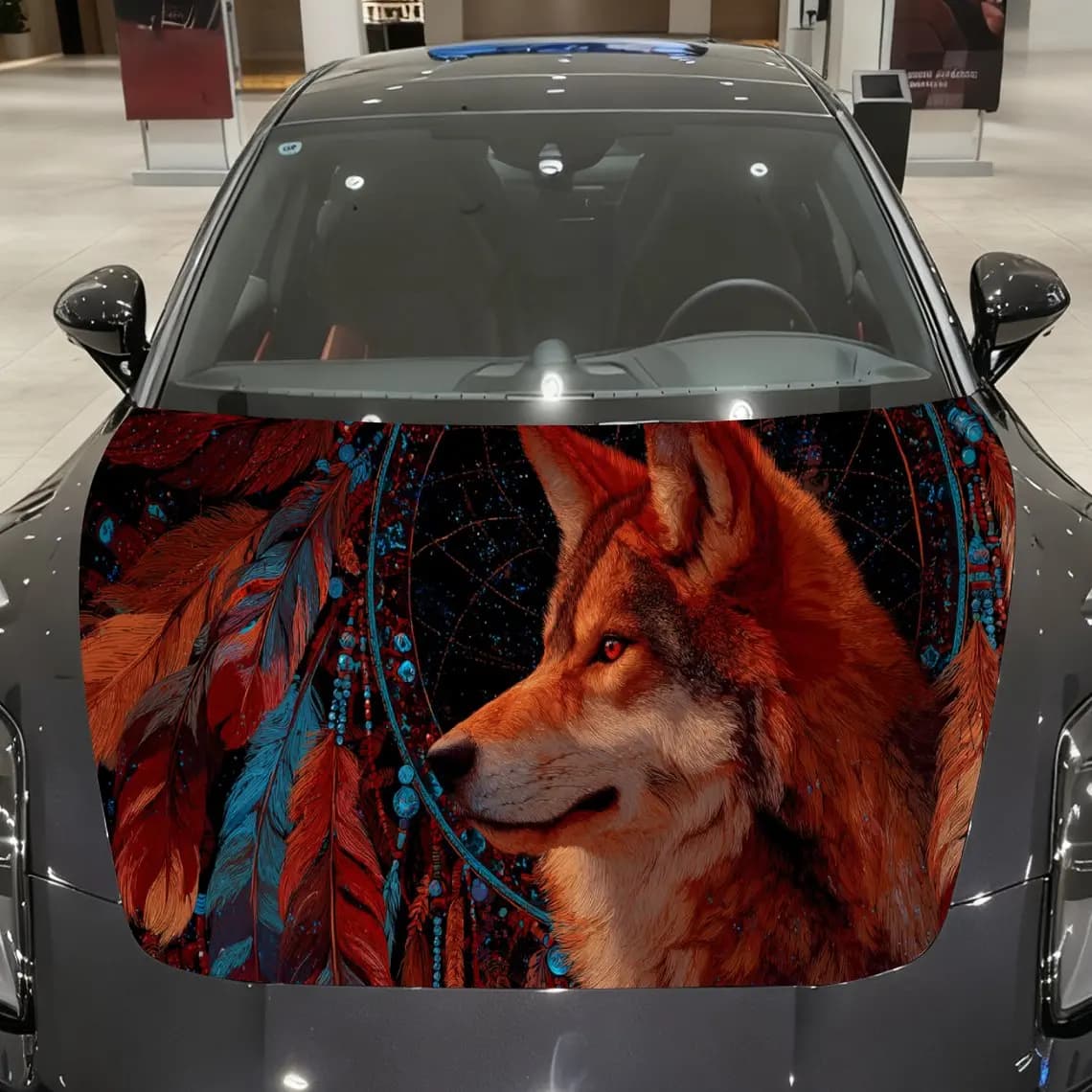 Fox Dreamcatcher Auto Cover Sticker, Waterproof and Self-adhesive Auto Hood Decal, Auto Vinyl Wraps, Cool Car Exterior Decal, Ho