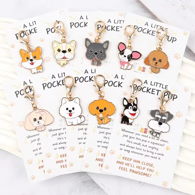 10 Cute Cartoon Puppy Keychains—2D Animal-Themed Keychains, Bag Decoration Pendants, with Inspirational Greeting Cards; Perfect Gift for Dog Lovers, Suitable for Holidays, Birthdays, and Parties, Unisex, Party Favors, Fun Keychain Design, Lightweight Key Pendant, Durable Keychain, Decorative Keychain, Pet Lover Accessories
