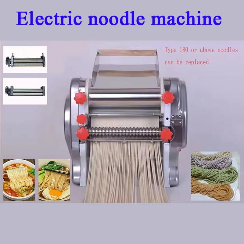 Macchina Elettrica per Stendere la Pasta in Acciaio Inox, per Noodle e Ravioli, con Rulli e Lame Intercambiabili
