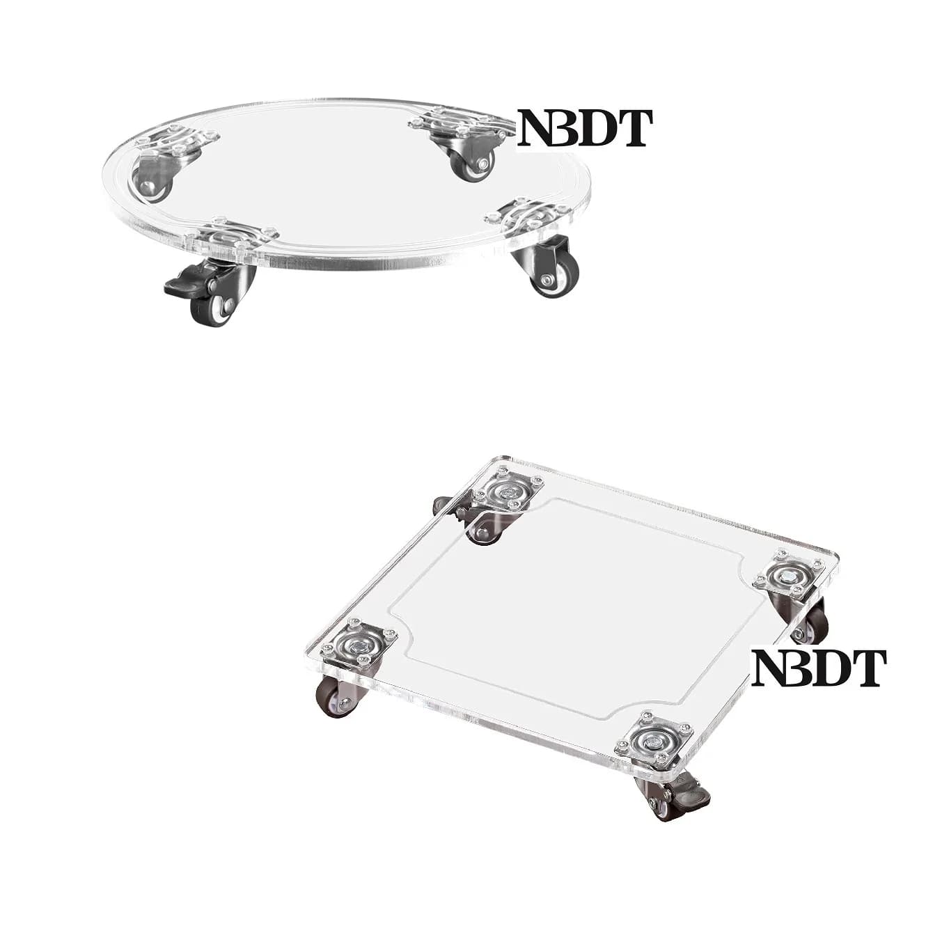 Heavy Round Rectangular Clear Acrylic Plant Caddy Tray With Wheels For Flower Pot Stand Dolly