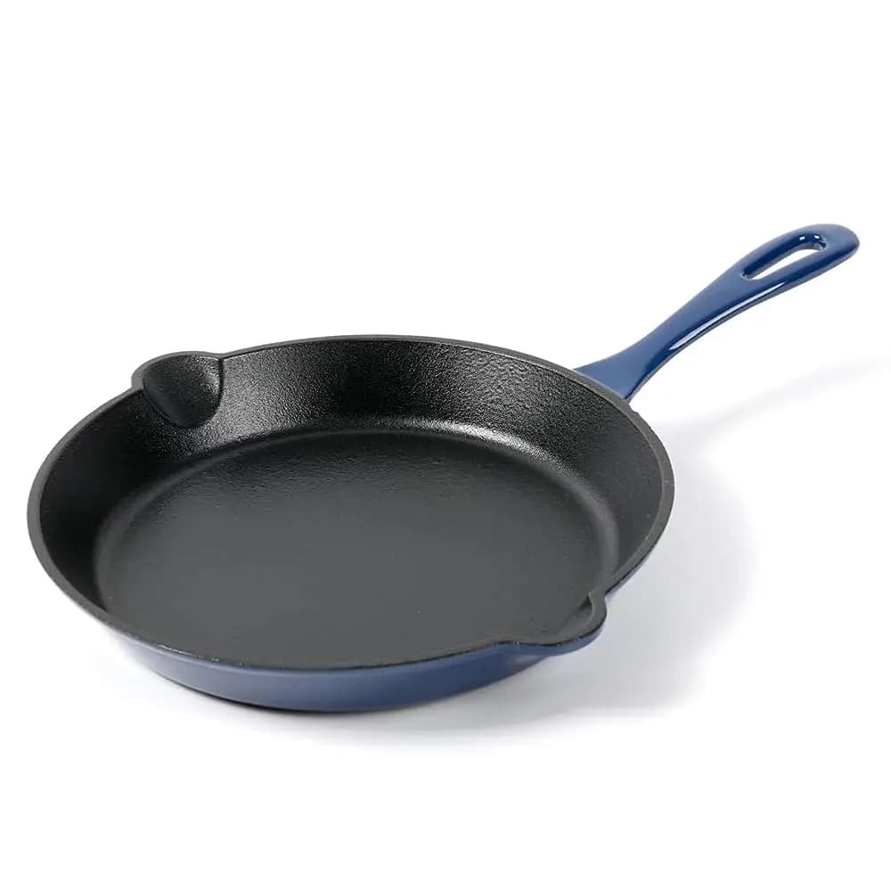 Padella in ghisa smaltata, diametro 10 pollici, con coperchio, blu