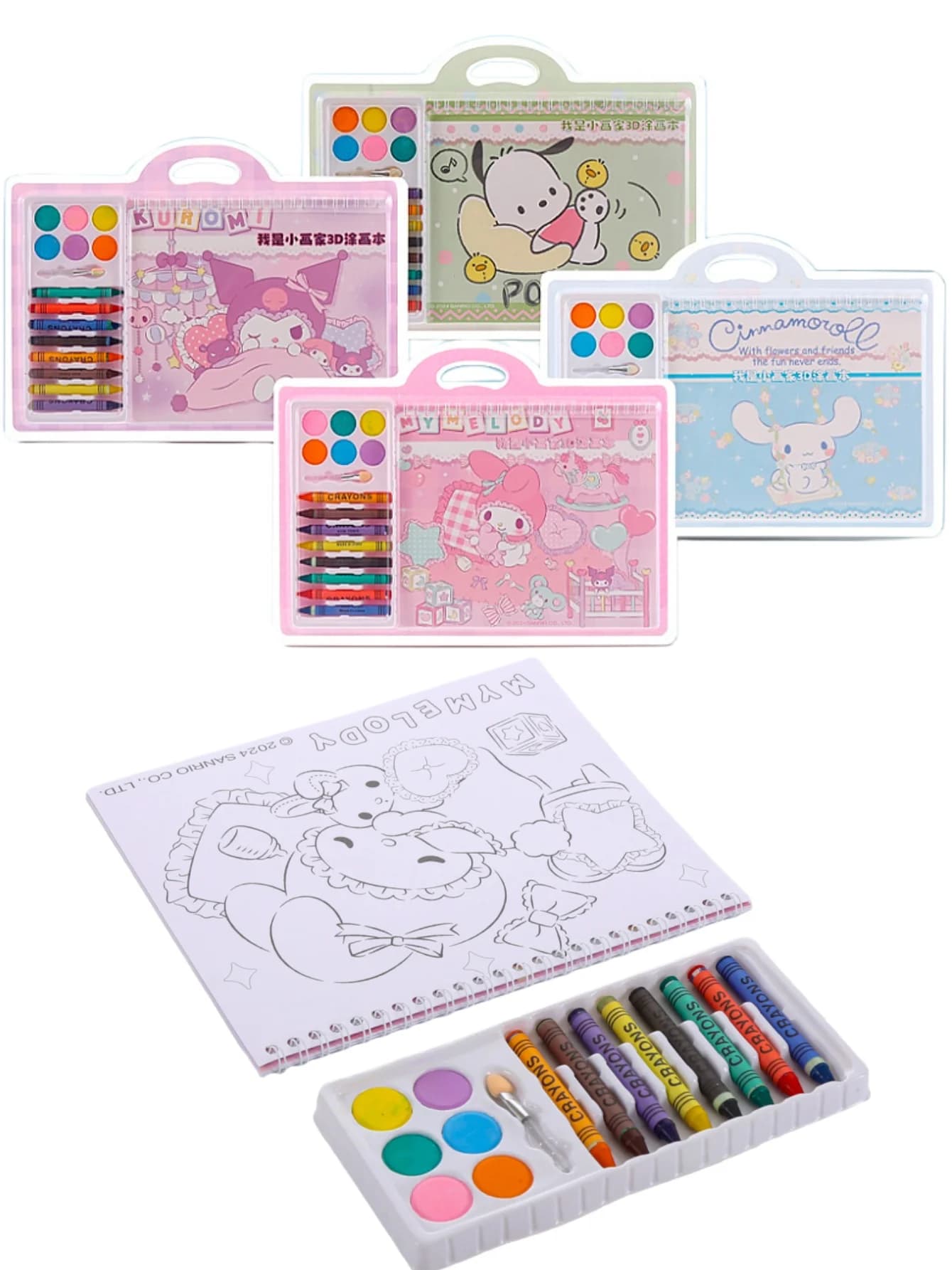Quaderno da Disegno 3D Divertente con Personaggi Cartoon: My Melody, Kuromi, Cinnamoroll