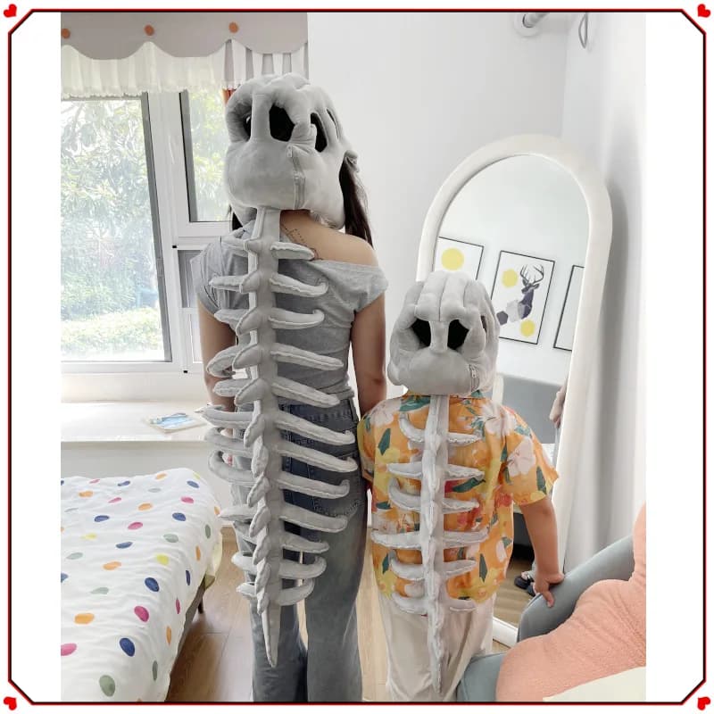 Copricapo per costume da scheletro di dinosauro in peluche divertente caldo - Abito da festa cosplay con design esoscheletro, regalo di Natale per abito da dinosauro