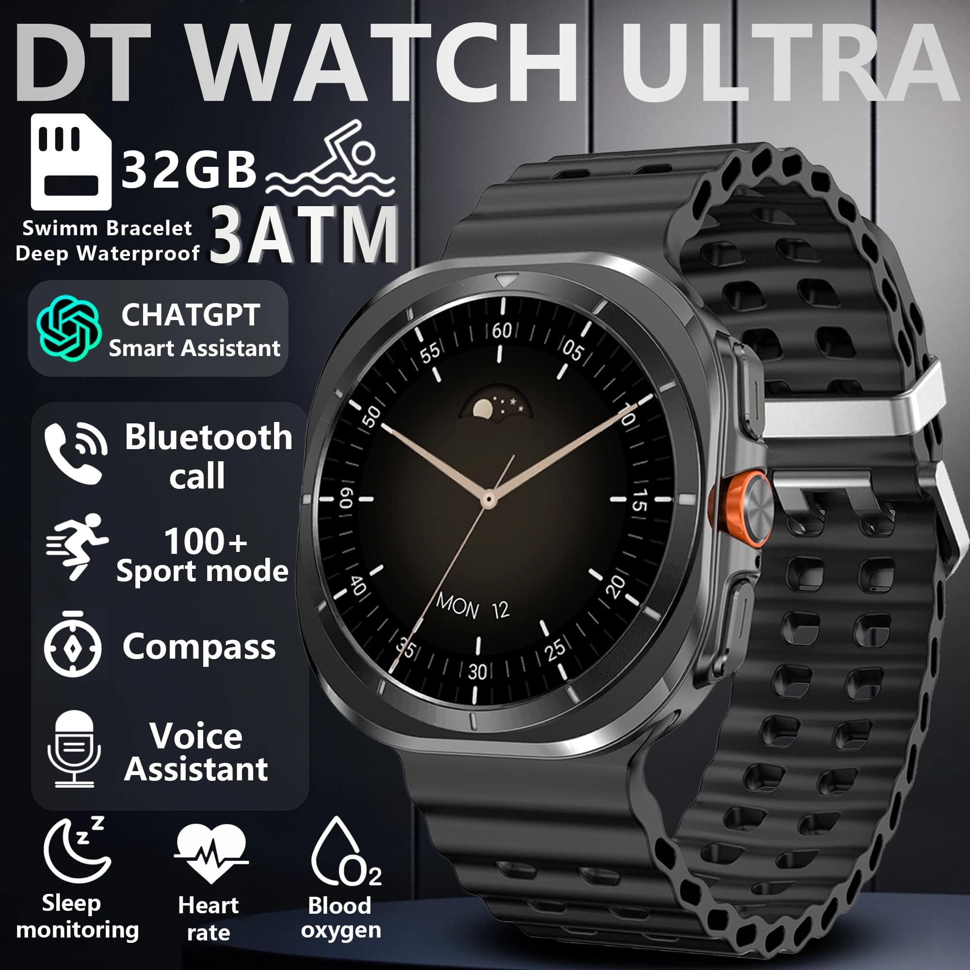 Smart watch DT7 ULTRA support Bluetooth calls, MP3 and video playback, health monitoring, multiple sports modes