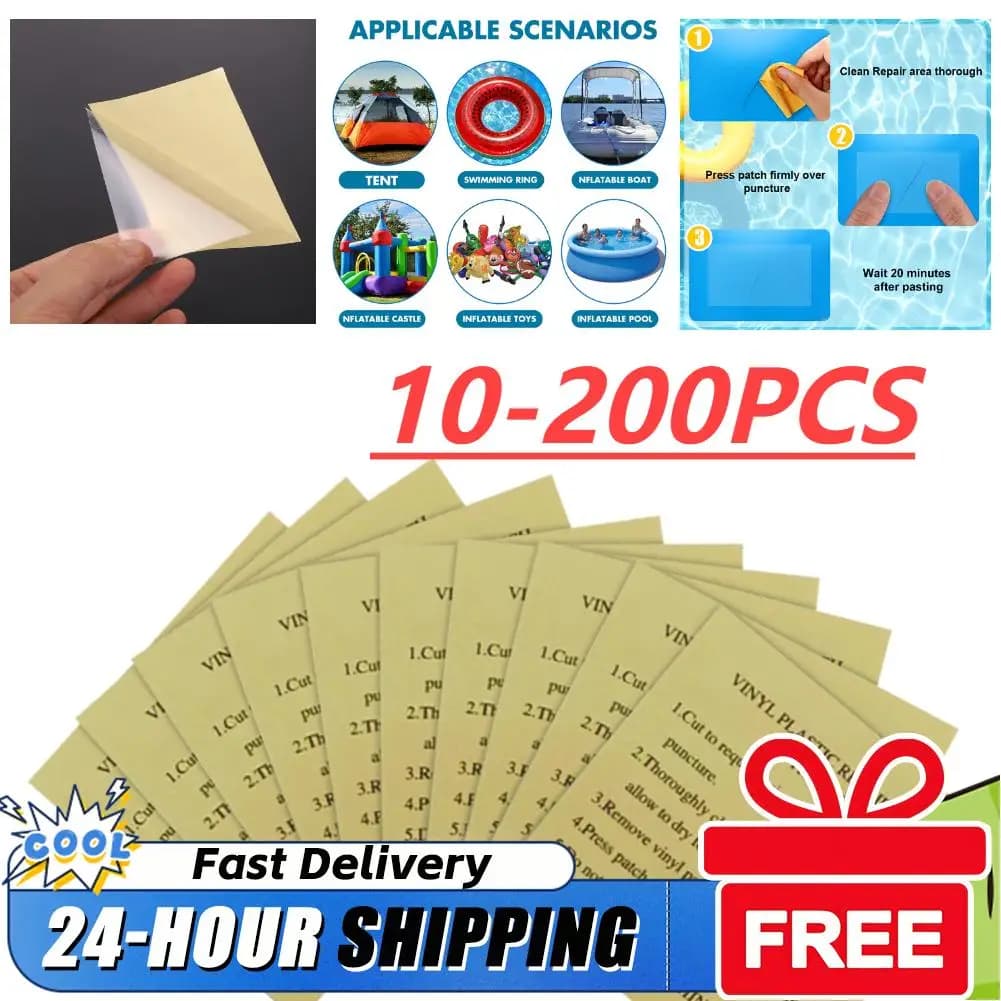 10-200 Pieces of Tape Adhesive PVC Raincoat for Rubber Repairs, Air Mats, Sofas, Pools and Boxing Bags