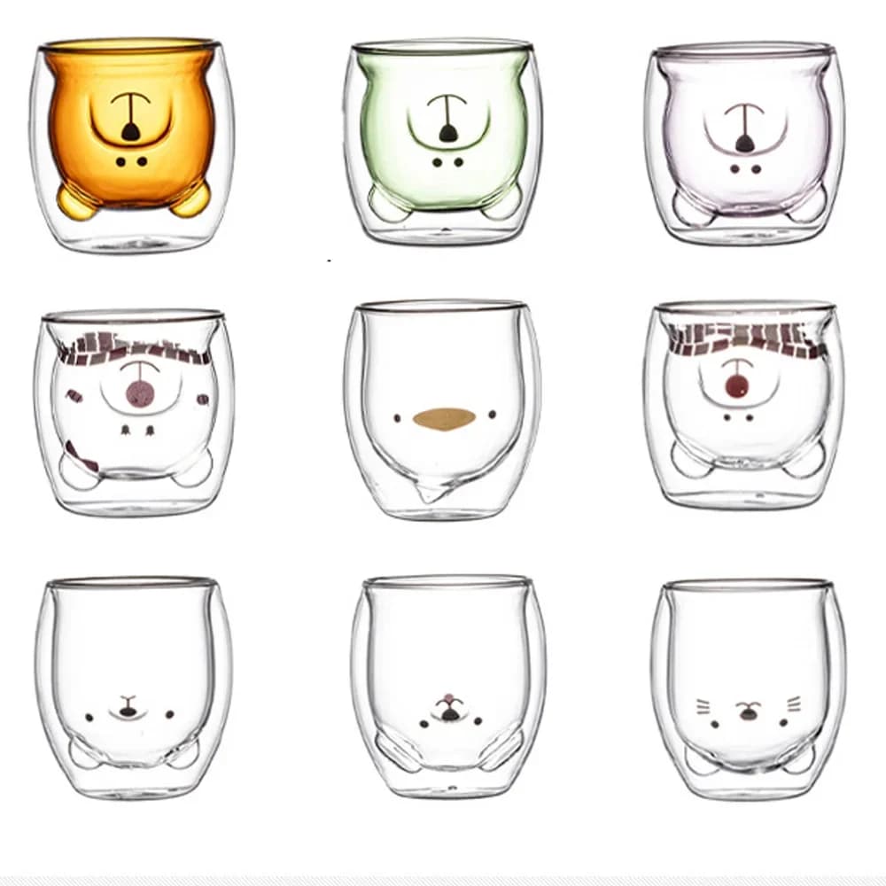 Tazza da caffè con doppio vetro da 250ML tazza da caffè orso gatto cane animale trasparente carino succo di latte tazze da tè bicchieri da vino per feste di compleanno
