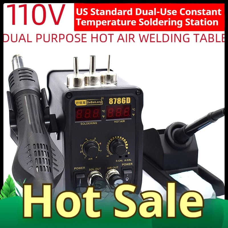 Tavolo per smontaggio e saldatura con pistola ad aria calda digitale standard americano da 110 V, pistola ad aria per riscaldamento con saldatore elettrico