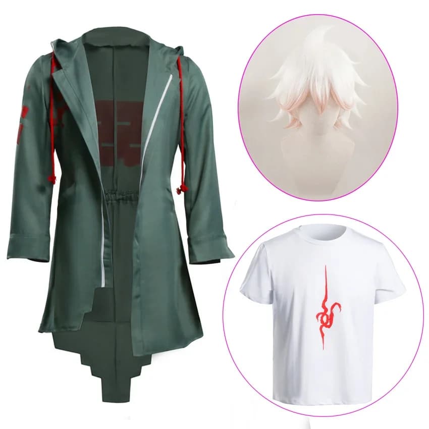 Costume Cosplay di Nagito Komaeda: Giacca, T-shirt, Parrucca, Abiti per Halloween per Donne e Uomini Adulti, Vestiti Anime