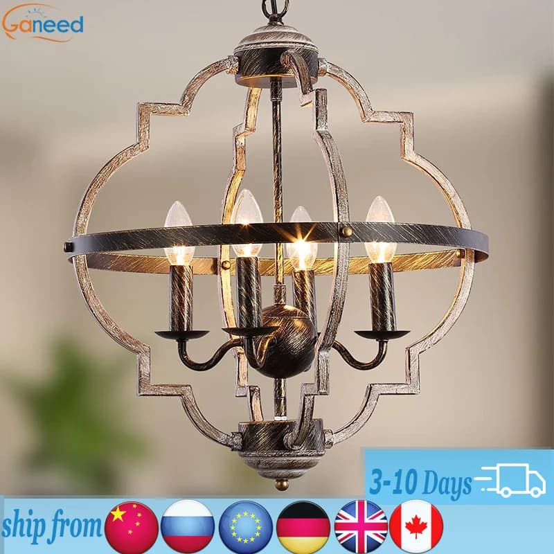 Ganeed lampadario a sospensione Vintage rustico lustro lampadario in metallo fattoria illuminazione lampade a sospensione in legno invecchiato per soffitto