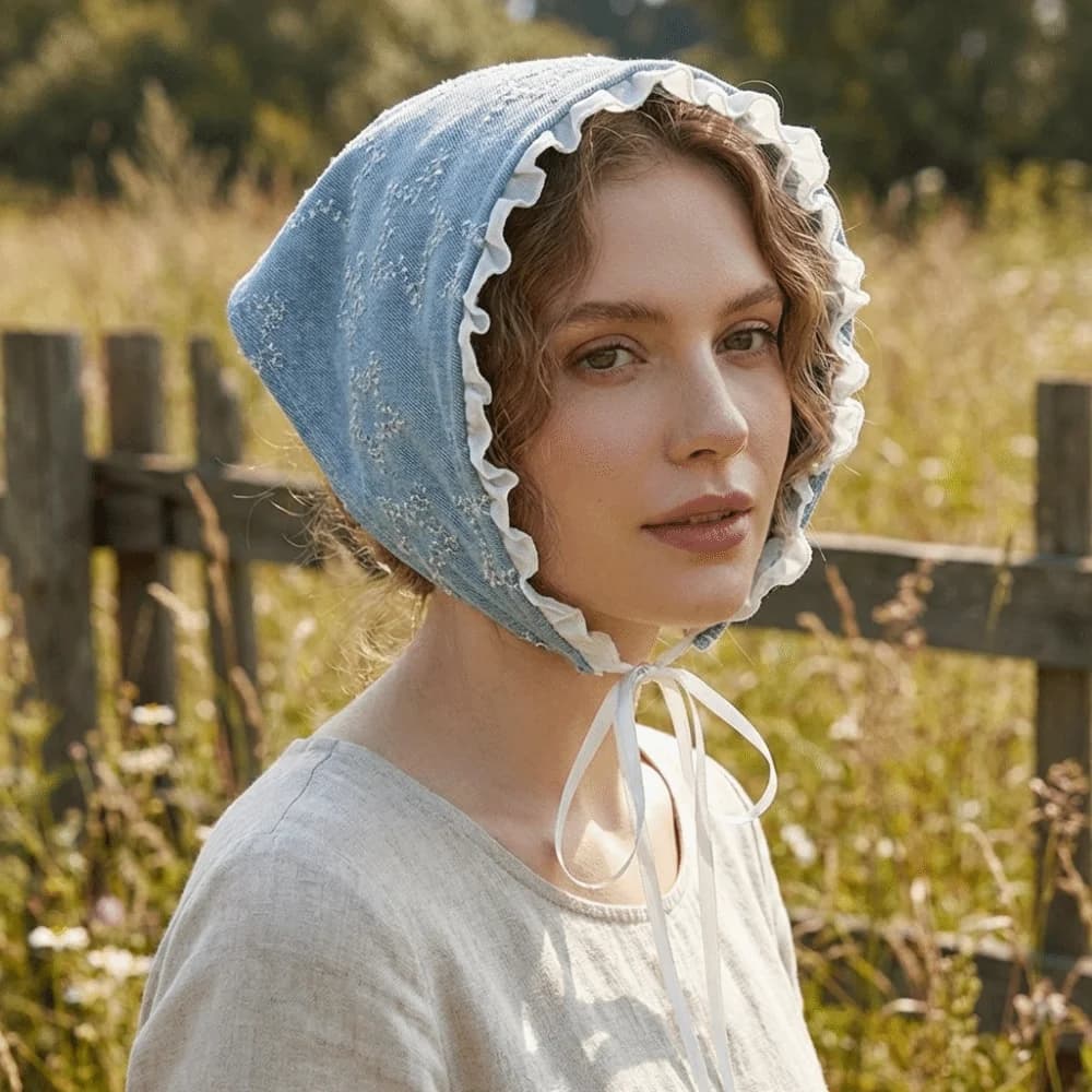 Sweet Denim Triangle Scarf Lace Strap Breathable Star Hair Scarf Pastoral Decoration Turban Headscarf Travel