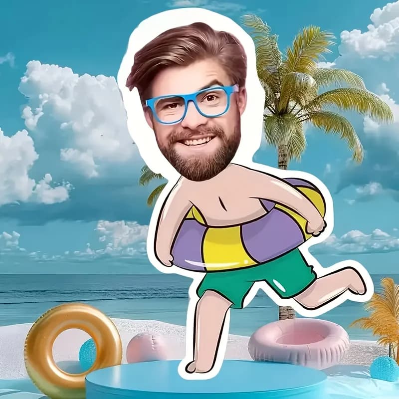 Cuscino per anello da nuoto in peluche personalizzabile - Cuscino personalizzato per spiaggia e bordo piscina con FaceNameText, morbido tessuto felpato, colori vivaci