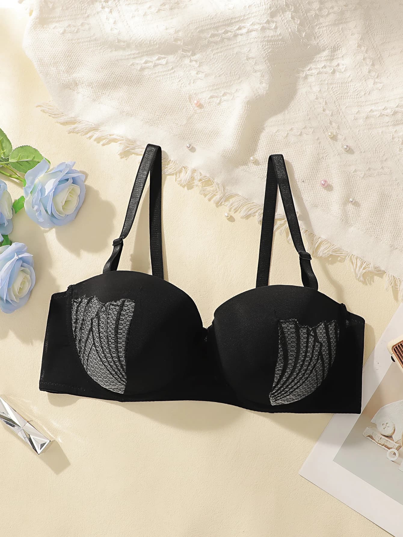 Solid color lace sexy bra, plus size, with steel edges, push-up, adjustable shoulder straps, comfortable bra J2471