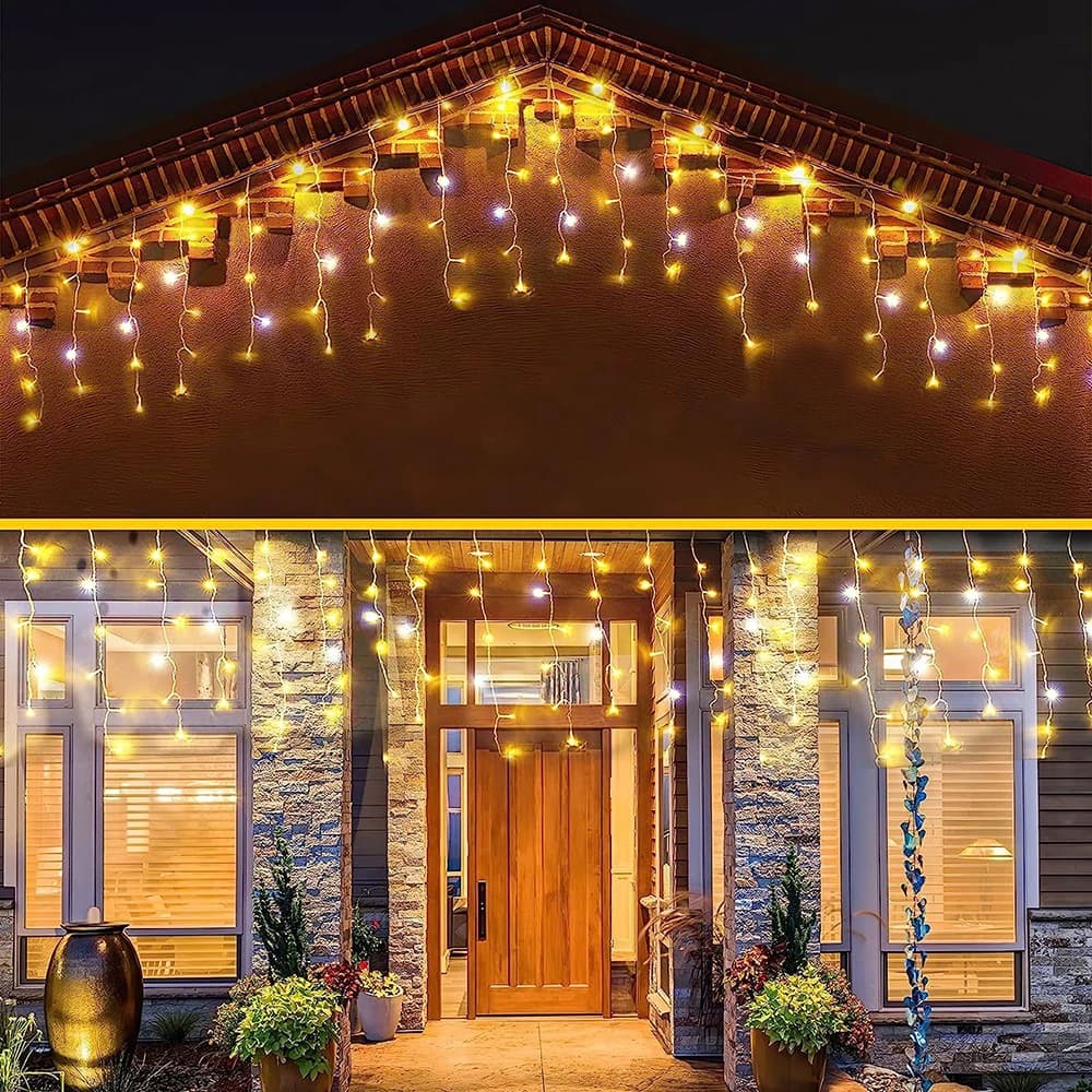 Luci a stringa a LED per esterni Ghirlanda di lucine a ghiaccioli per Natale Festa di Capodanno Terrazza Matrimonio Giardino Patio Decorazione pasquale
