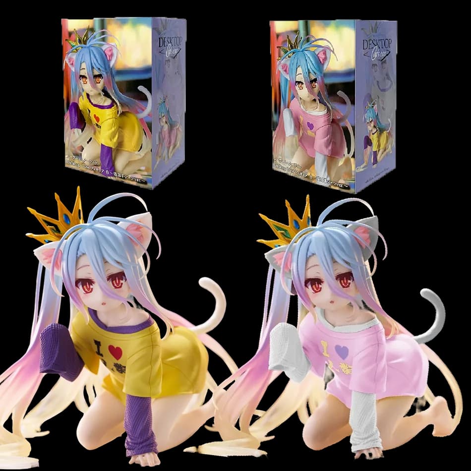 Figura Anime No Game No Life 10cm, Decorazione da Scrivania, Simpatica Statuetta di Shiro con Orecchie da Gatto, Modellino in PVC da Collezione per Adulti