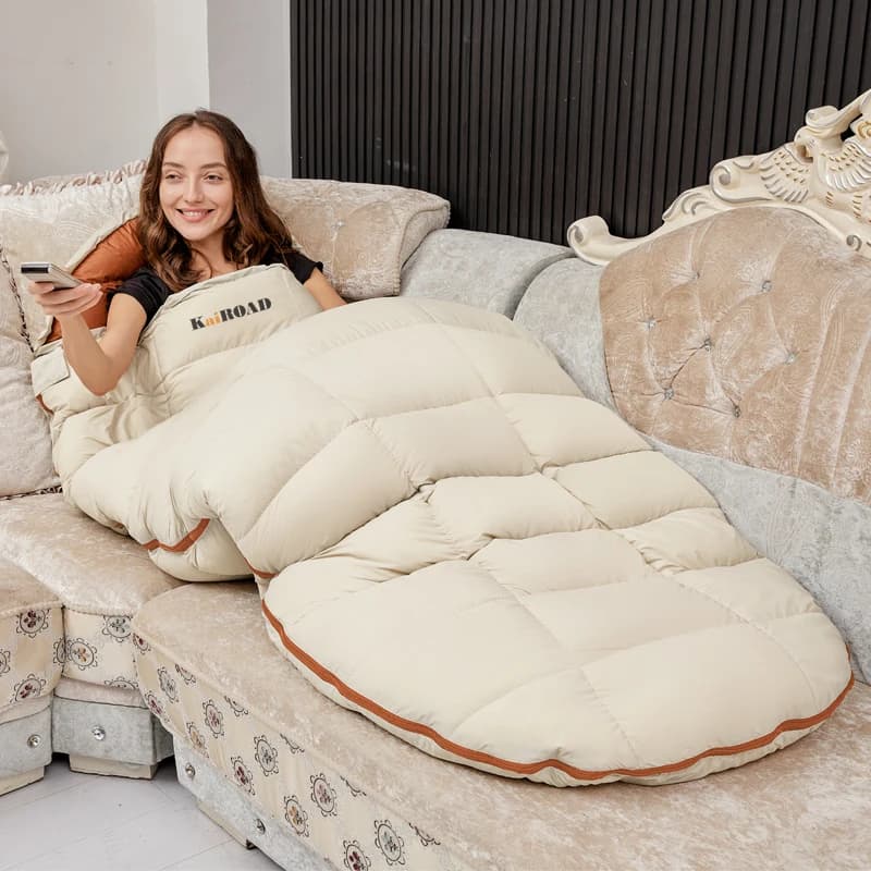 1 sleeping bag in feather for adults, thickened and warm, outdoor winter camping, extra wide, single, impiombato, beige color