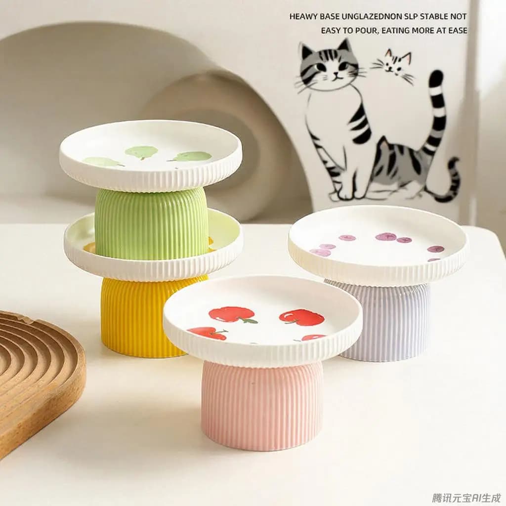 Ciotola per gatti in ceramica elevata Piatto per alimenti per animali domestici antiscivolo Base pesante Protezione per il collo per gatti/cani a faccia piatta Anti-fuoriuscita, Articoli per animali domestici facili da pulire