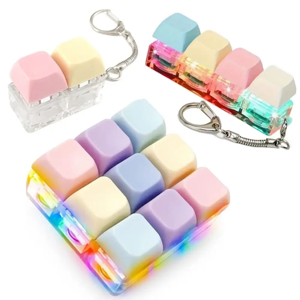 Nuova tastiera fai da te Fidget Portachiavi Keycap Tasti Pulsante Clicker Giocattolo 2/4/9 tasti Sollievo dallo stress Dito Tastiera Cap Bambini