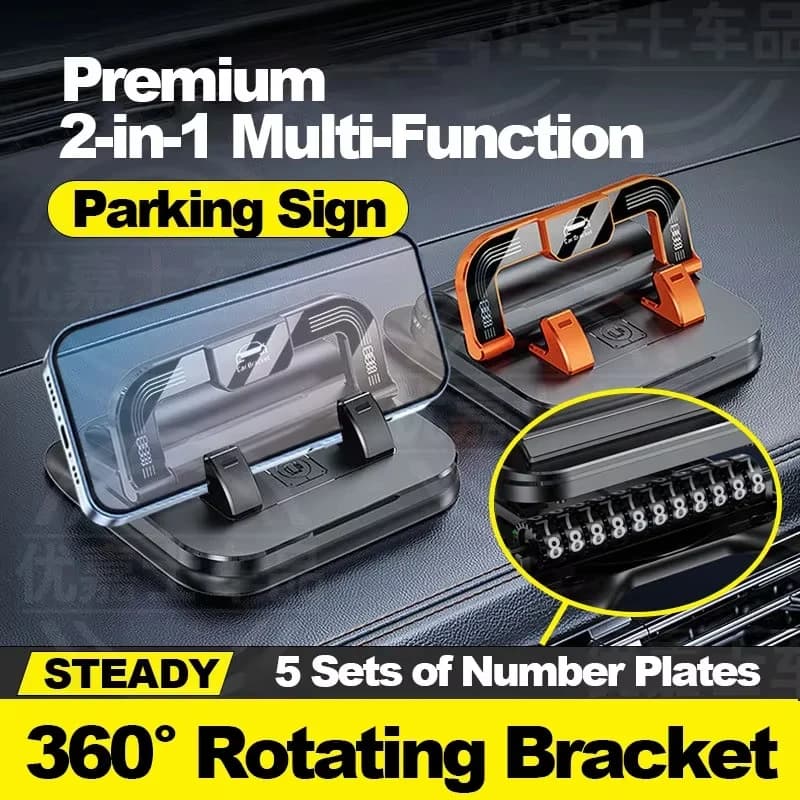 Supporto per Telefono Auto 360° Rotazione HUD Stabile Universale con Targa di Numero per Parcheggio