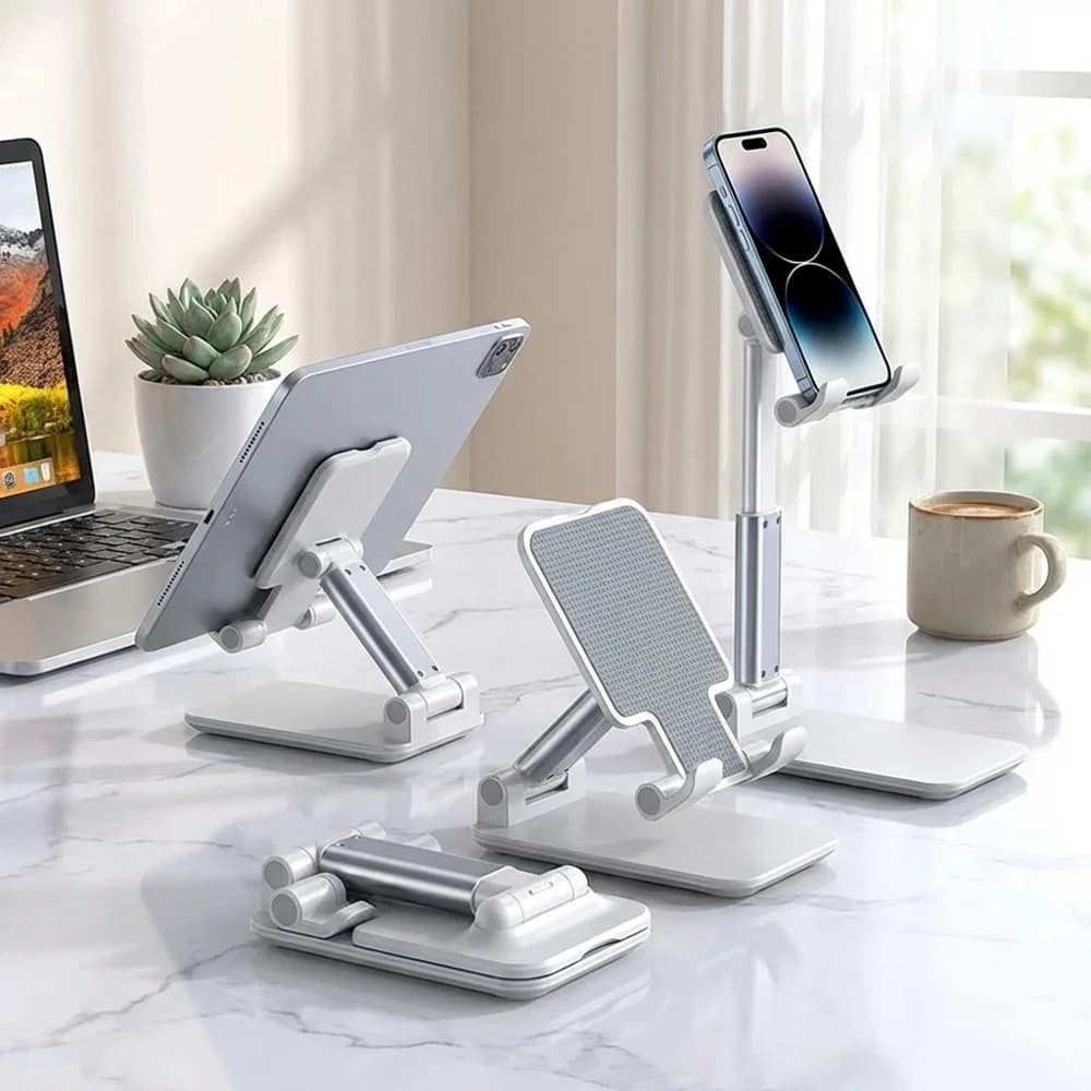 Supporto Pieghevole e Regolabile per Telefono e Tablet, Stand Universale ad Altezza Regolabile, Antiscivolo per Scrivania