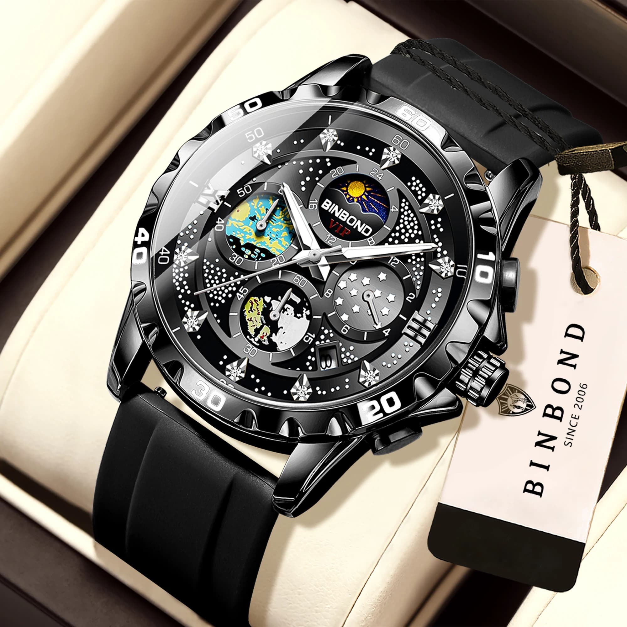 BINBOND Orginal Luxury Quartz Watches For Men Luminous Waterproof Auto Date Chronograph Men's Watch Casual Reloj Free Ship