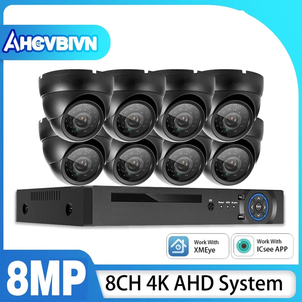 Kit DVR CCTV 8CH 8MP H.265 4KAHD con Telecamere di Sicurezza per Interni ed Esterni, Visione Notturna HD, Set di Videosorveglianza Audio-Video Xmeye
