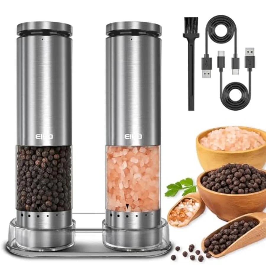 Set Macinapepe e Macinasale Elettrico Ricaricabile Automatico con Regolazione Esterna della Macinatura per Cucina